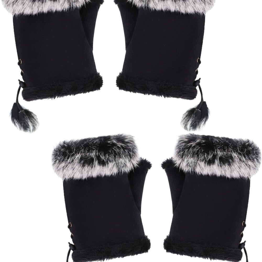 Faux Suede Women Fingerless Gloves Warm Fuzzy Wrist Half Finger Driving Winter